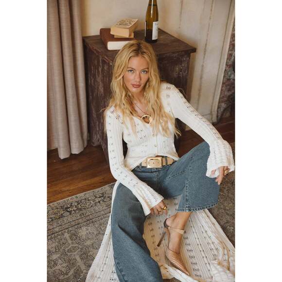 12th Tribe Nicoletta Cream Knit Longline Top Size Large - Picture 2 of 3